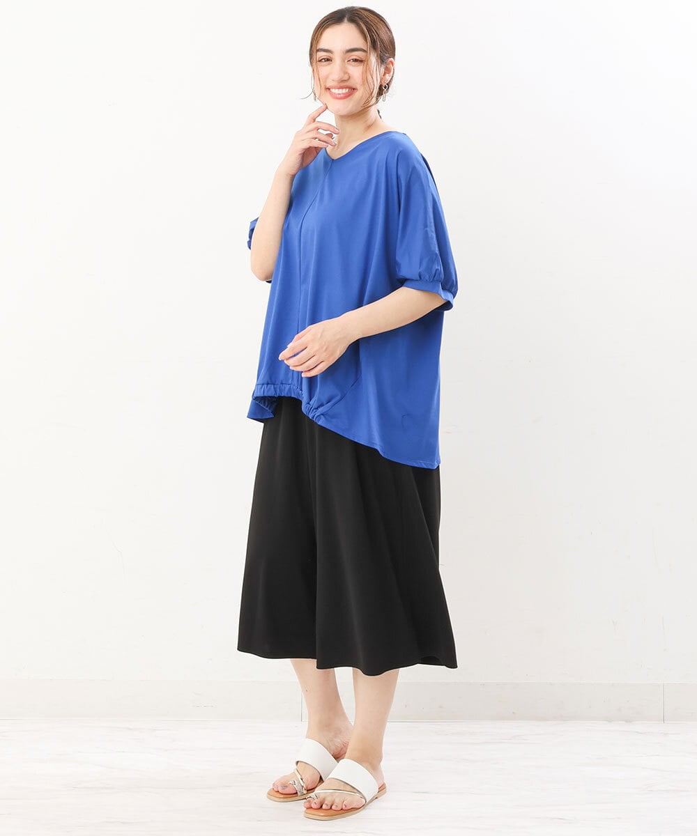 OLLIS55080 eur3(エウルキューブ) 【大きいサイズ/接触冷感】風に揺れるジャージーワイドパンツ ブラック(94)