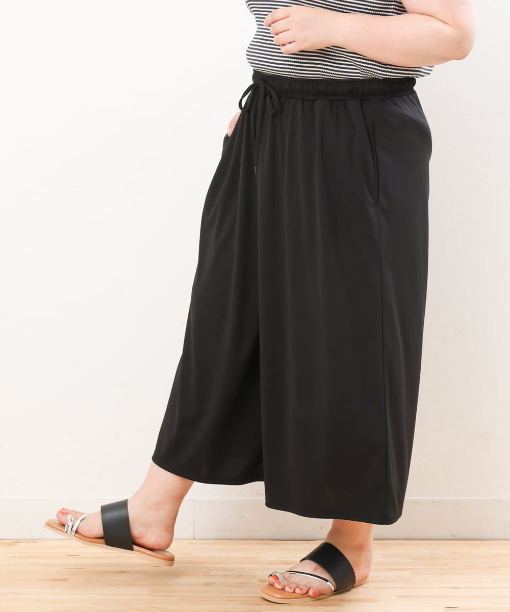 OLLIS55080 eur3(エウルキューブ) 【大きいサイズ/接触冷感】風に揺れるジャージーワイドパンツ ブラック(94)