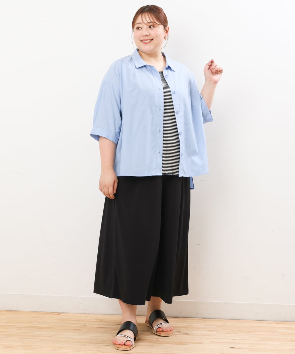 OLLIS55080 eur3(エウルキューブ) 【大きいサイズ/接触冷感】風に揺れるジャージーワイドパンツ ブラック(94)