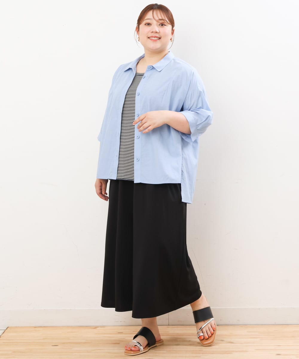 OLLIS55080 eur3(エウルキューブ) 【大きいサイズ/接触冷感】風に揺れるジャージーワイドパンツ ブラック(94)