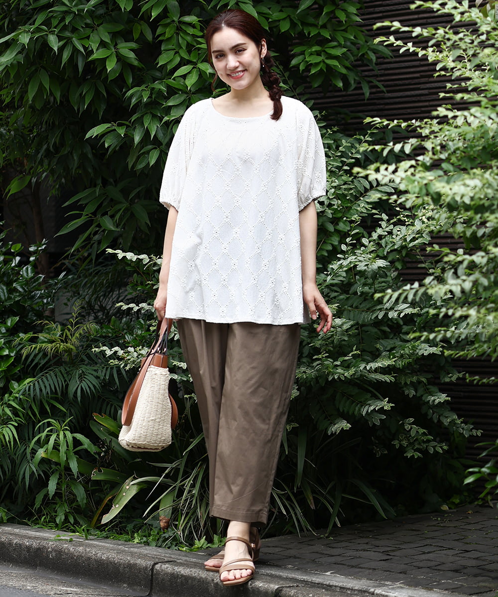 OLLIV36119 eur3(エウルキューブ) 【大きいサイズ】タックパンツ モカ(84)