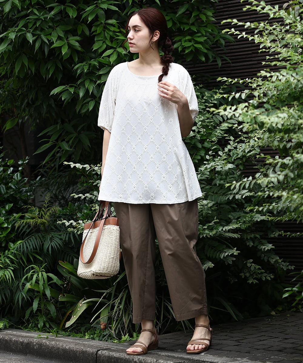 OLLIV36119 eur3(エウルキューブ) 【大きいサイズ】タックパンツ モカ(84)