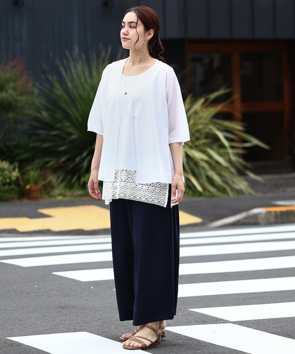 OLLIV38099 eur3(エウルキューブ) 【大きいサイズ】ドライヴィンテージワイドパンツ ネイビー(57)