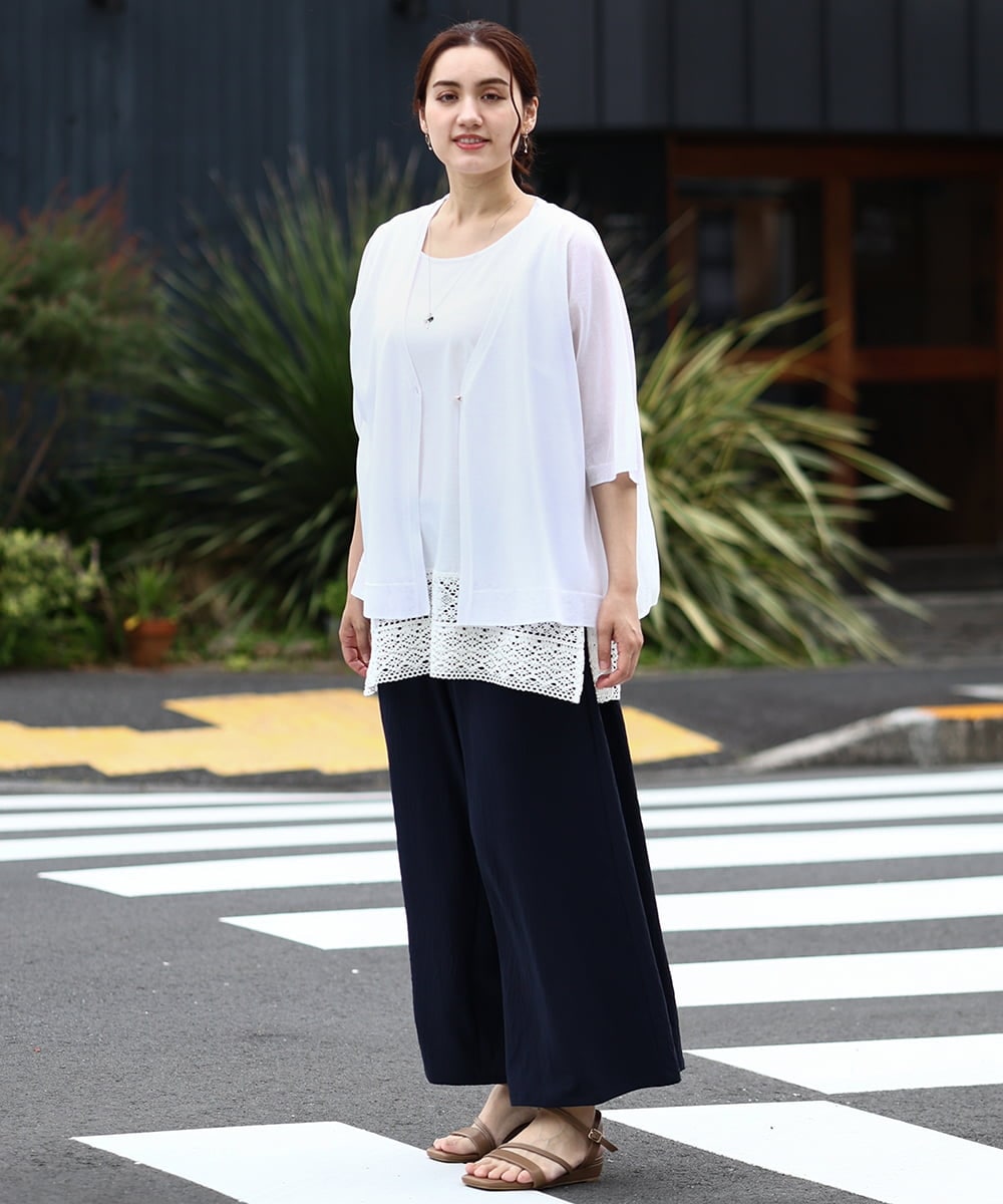 OLLIV38099 eur3(エウルキューブ) 【大きいサイズ】ドライヴィンテージワイドパンツ ネイビー(57)