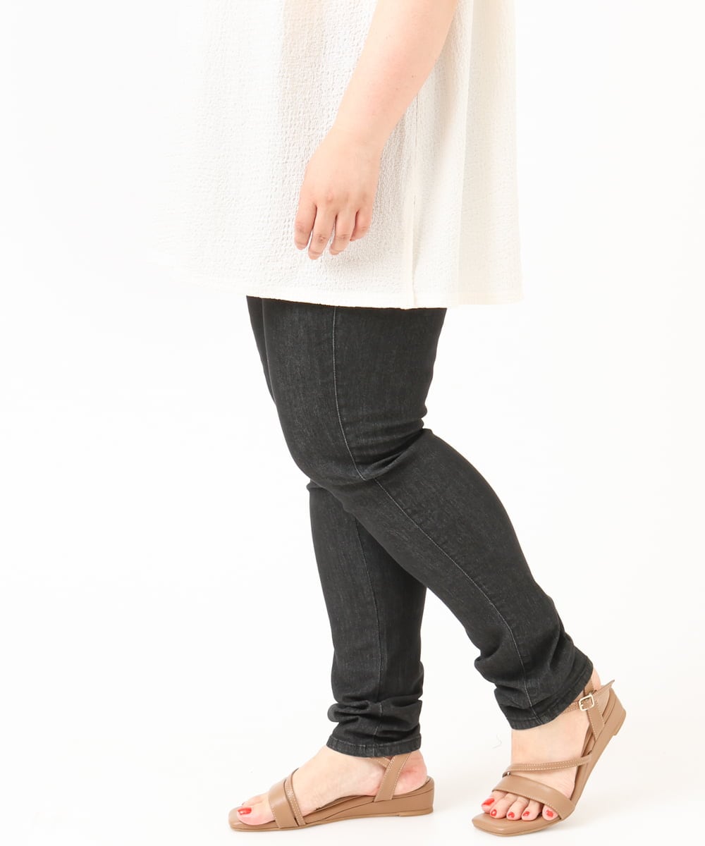 OLLIV39089 eur3(エウルキューブ) 【大きいサイズ/接触冷感】デニムレギンスパンツ ブラック(94)