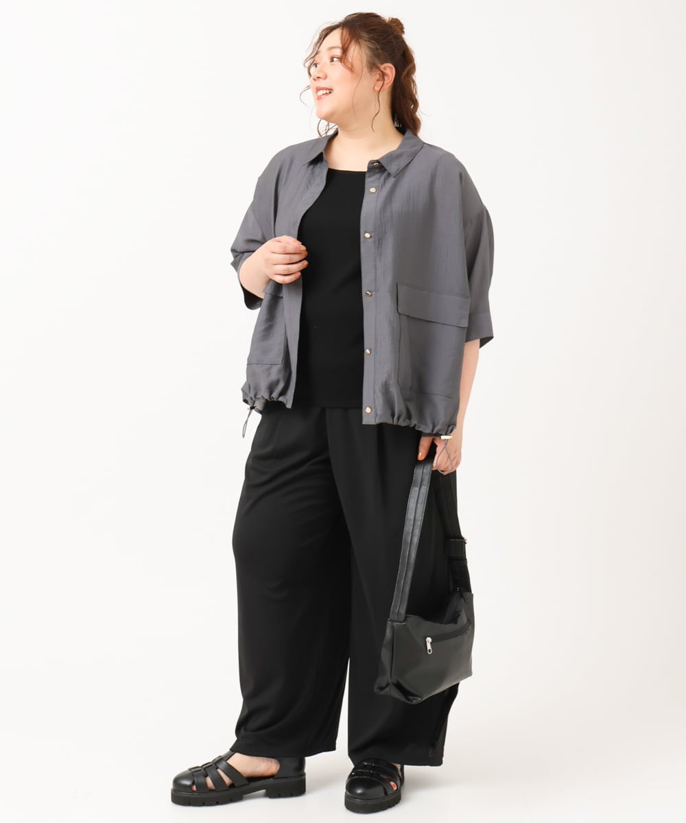 OLLIV40119 eur3(エウルキューブ) 【大きいサイズ/接触冷感】ラメラインパンツ ブラック(94)