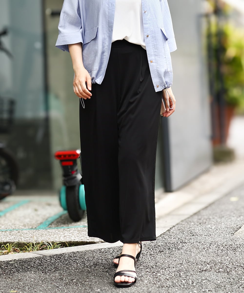 OLLIV40119 eur3(エウルキューブ) 【大きいサイズ/接触冷感】ラメラインパンツ ブラック(94)