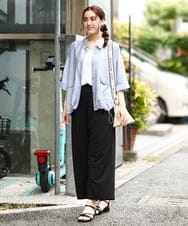 OLLIV40119 eur3(エウルキューブ) 【大きいサイズ/接触冷感】ラメラインパンツ ブラック(94)