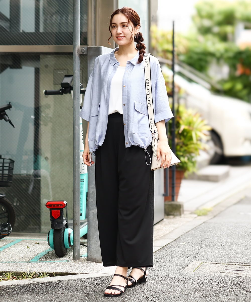 OLLIV40119 eur3(エウルキューブ) 【大きいサイズ/接触冷感】ラメラインパンツ ブラック(94)