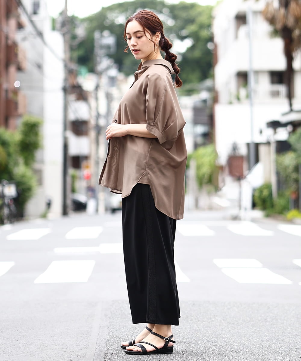 OLLIV40119 eur3(エウルキューブ) 【大きいサイズ/接触冷感】ラメラインパンツ ブラック(94)