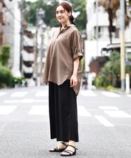 OLLIV40119 eur3(エウルキューブ) 【大きいサイズ/接触冷感】ラメラインパンツ ブラック(94)