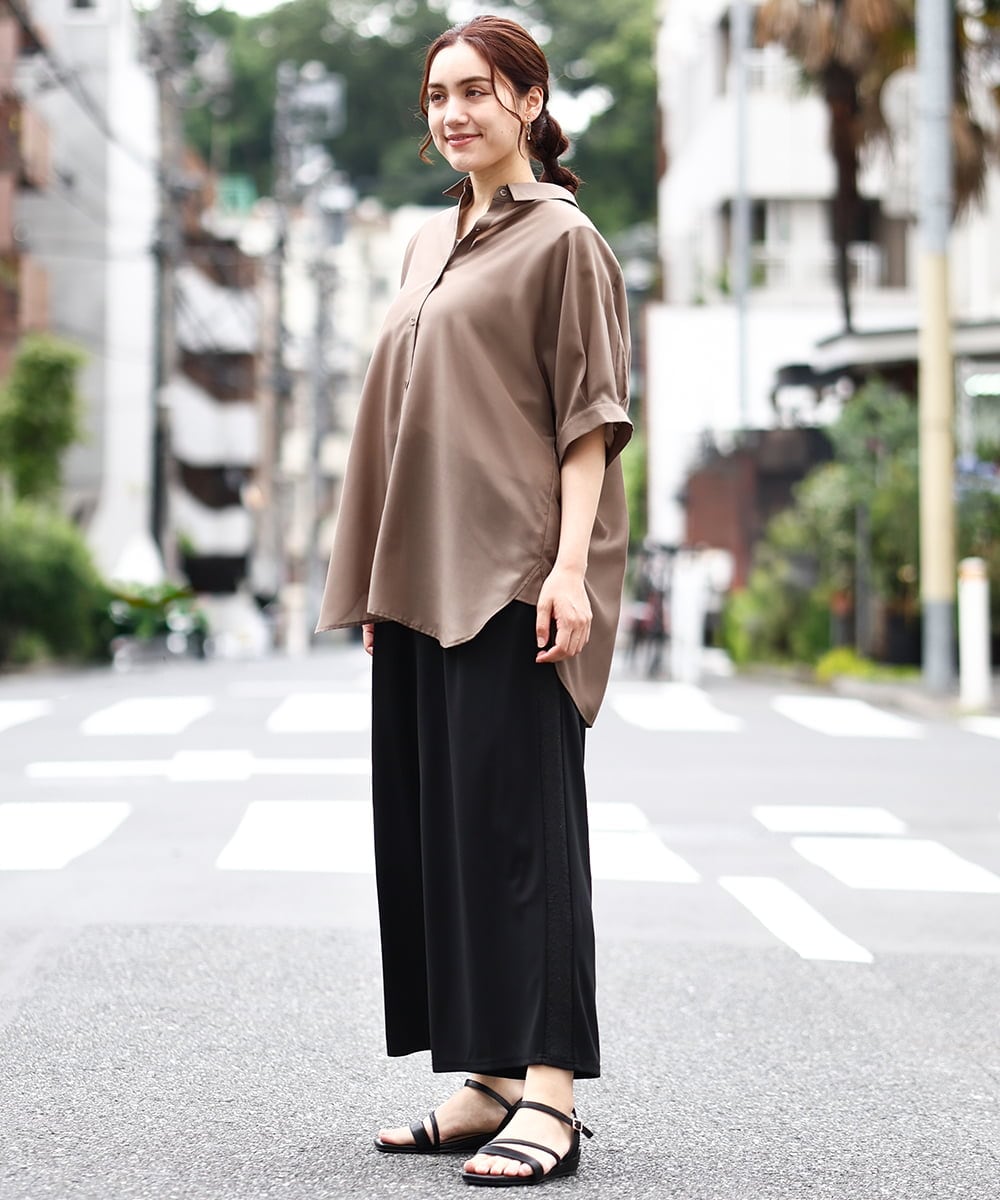 OLLIV40119 eur3(エウルキューブ) 【大きいサイズ/接触冷感】ラメラインパンツ ブラック(94)