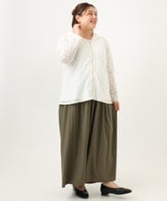 OLLJA01099 eur3(エウルキューブ) 【大きいサイズ】プリーツワイドパンツ カーキ(36)