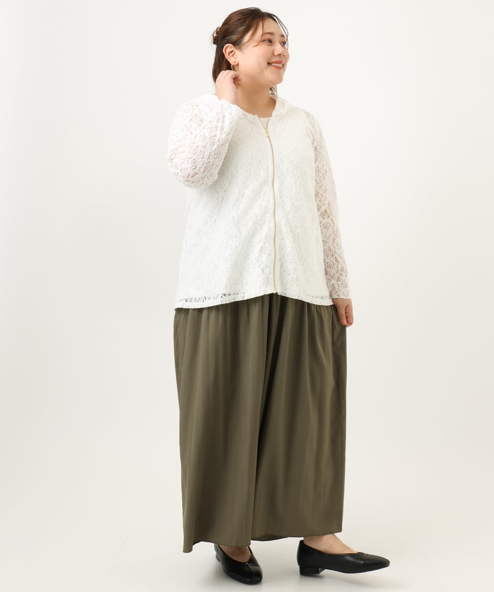 OLLJA01099 eur3(エウルキューブ) 【大きいサイズ】プリーツワイドパンツ カーキ(36)