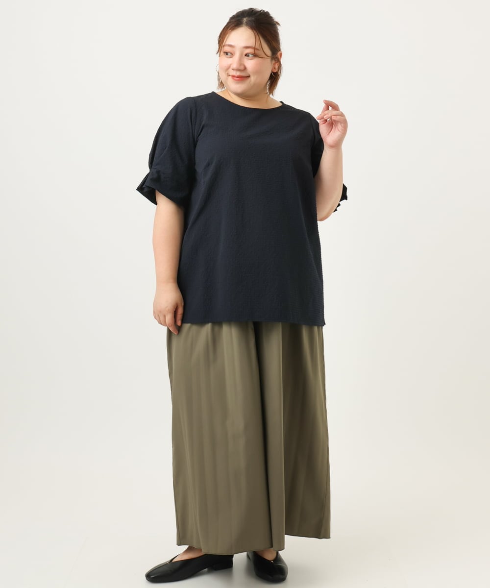 OLLJA01099 eur3(エウルキューブ) 【大きいサイズ】プリーツワイドパンツ カーキ(36)