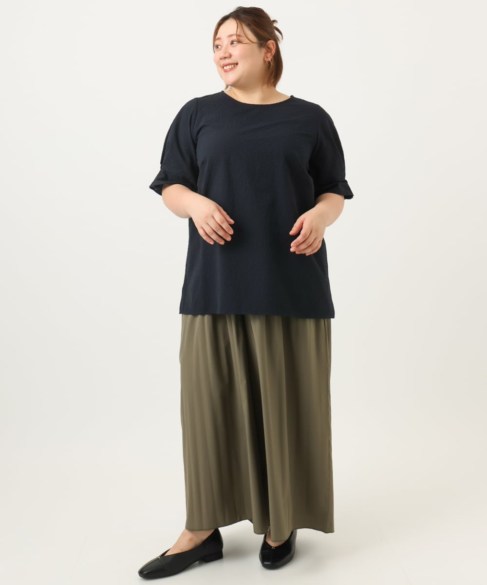 OLLJA01099 eur3(エウルキューブ) 【大きいサイズ】プリーツワイドパンツ カーキ(36)