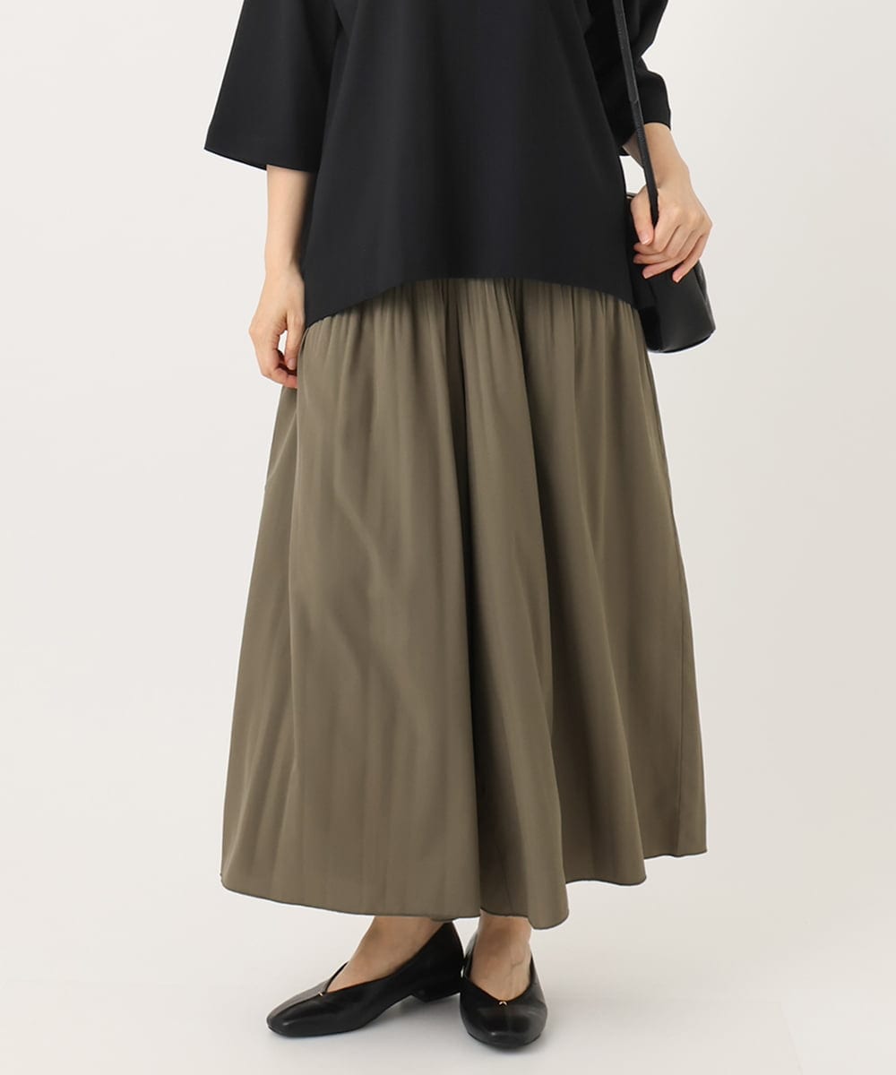 OLLJA01099 eur3(エウルキューブ) 【大きいサイズ】プリーツワイドパンツ カーキ(36)