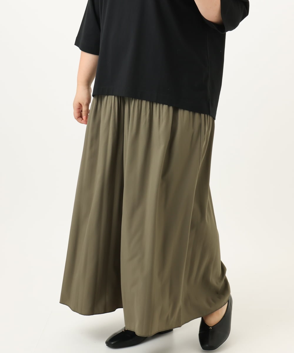 OLLJA01099 eur3(エウルキューブ) 【大きいサイズ】プリーツワイドパンツ カーキ(36)