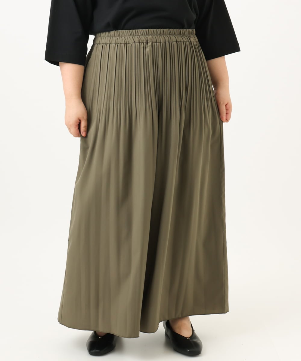 OLLJA01099 eur3(エウルキューブ) 【大きいサイズ】プリーツワイドパンツ カーキ(36)