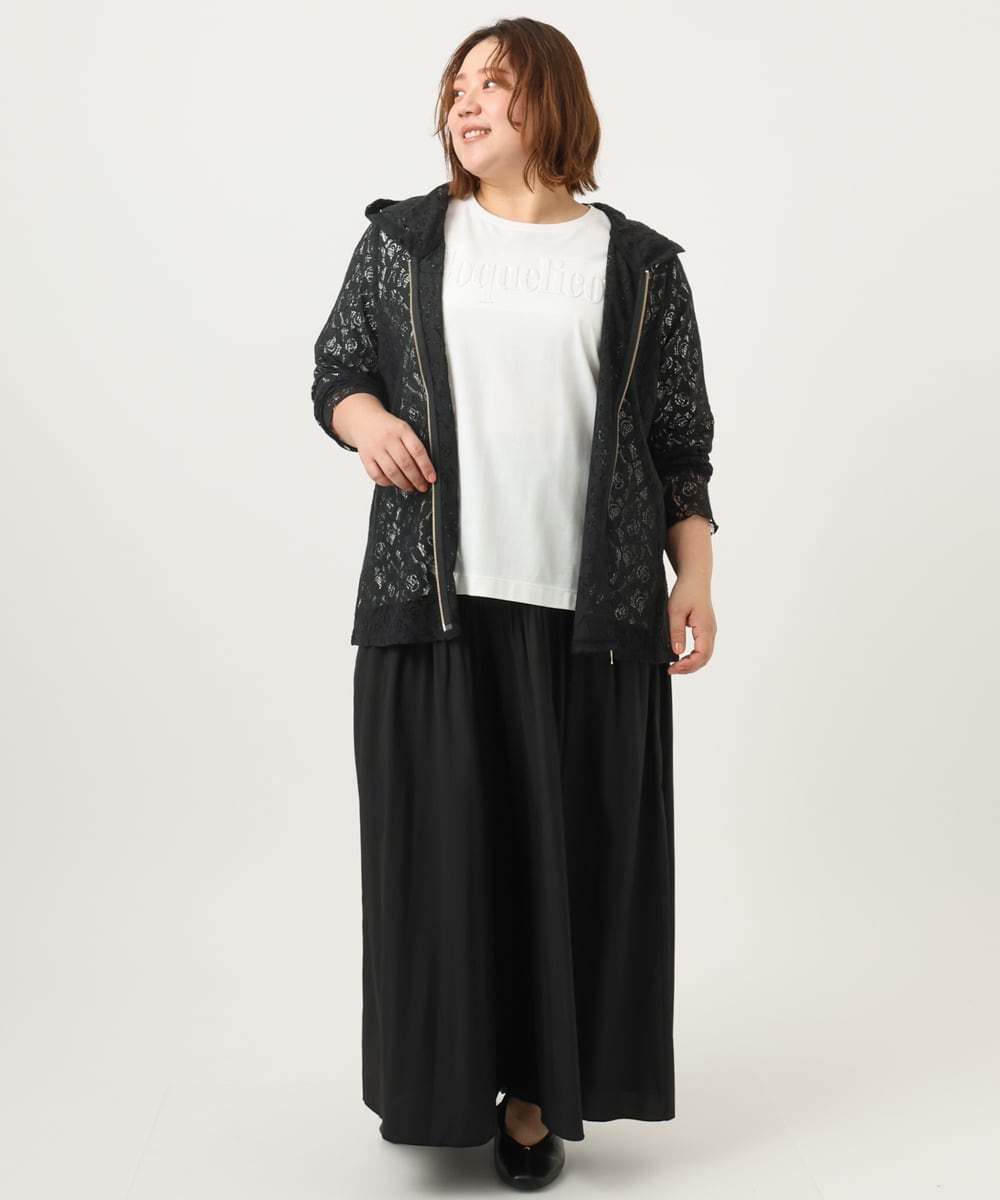 OLLJA01099 eur3(エウルキューブ) 【大きいサイズ】プリーツワイドパンツ ブラック(94)