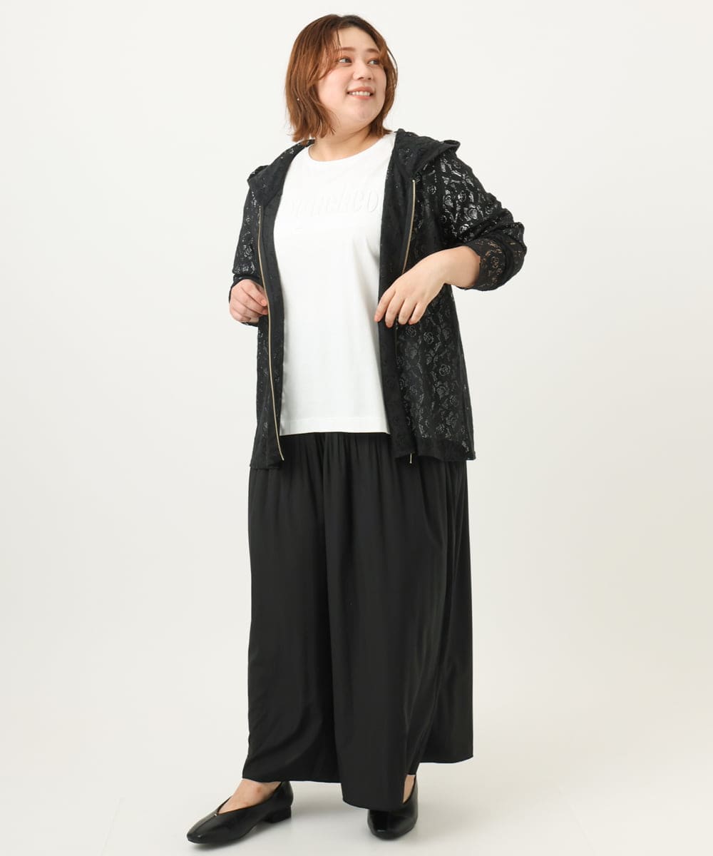OLLJA01099 eur3(エウルキューブ) 【大きいサイズ】プリーツワイドパンツ ブラック(94)