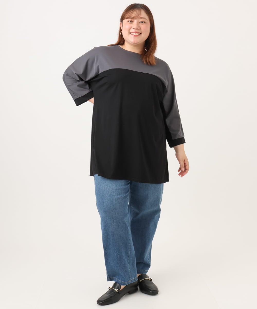 OLLJD05109 eur3(エウルキューブ) 【WEB先行販売】【大きいサイズ/洗える】カーブシルエットデニムパンツ ブルー