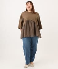 OLLJD05109 eur3(エウルキューブ) 【WEB先行販売】【大きいサイズ/洗える】カーブシルエットデニムパンツ ブルー