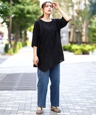 OLLJD05109 eur3(エウルキューブ) 【WEB先行販売】【大きいサイズ/洗える】カーブシルエットデニムパンツ ブルー