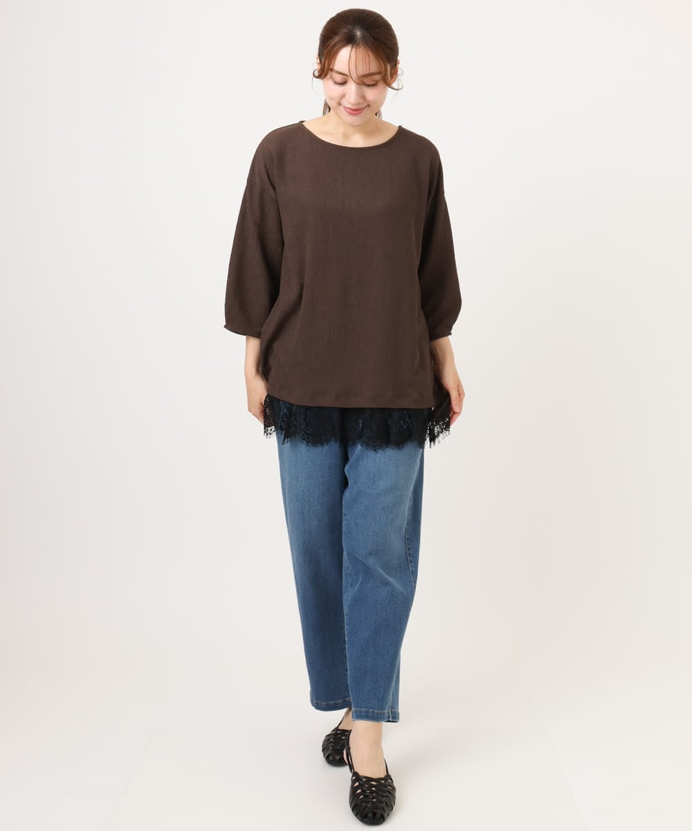 OLLJD05109 eur3(エウルキューブ) 【WEB先行販売】【大きいサイズ/洗える】カーブシルエットデニムパンツ ブルー
