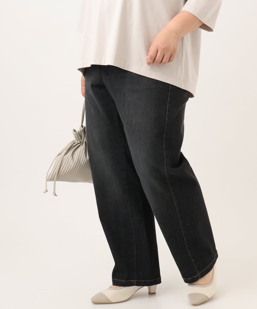 OLLJD05109 eur3(エウルキューブ) 【WEB先行販売】【大きいサイズ/洗える】カーブシルエットデニムパンツ ブラック