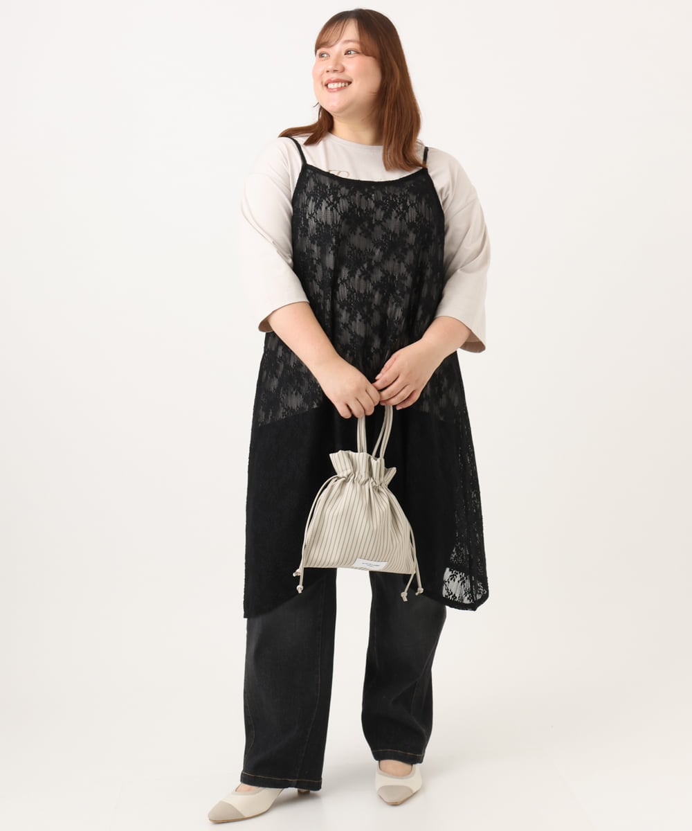 OLLJD05109 eur3(エウルキューブ) 【WEB先行販売】【大きいサイズ/洗える】カーブシルエットデニムパンツ ブラック