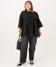 OLLJD05109 eur3(エウルキューブ) 【WEB先行販売】【大きいサイズ/洗える】カーブシルエットデニムパンツ ブラック