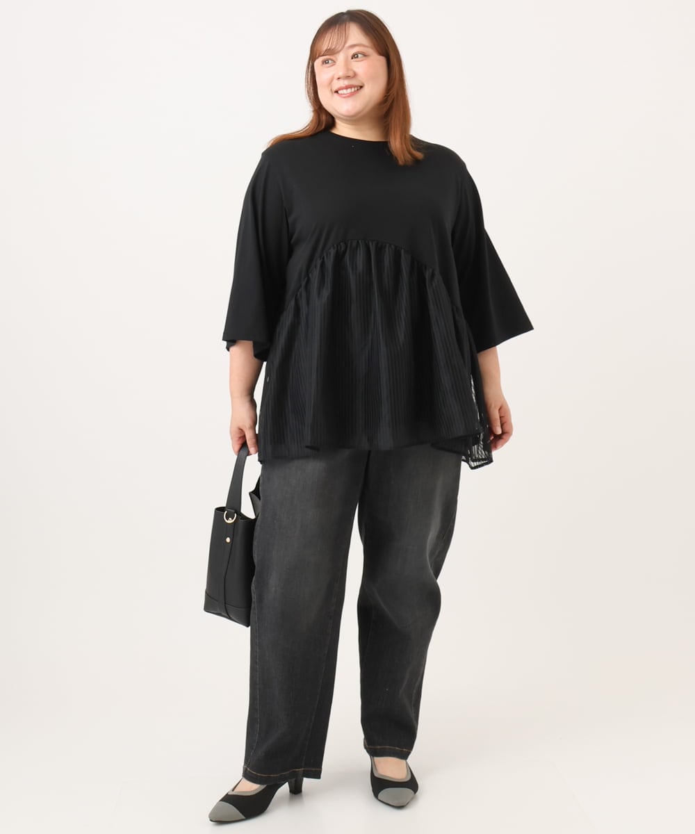 OLLJD05109 eur3(エウルキューブ) 【WEB先行販売】【大きいサイズ/洗える】カーブシルエットデニムパンツ ブラック