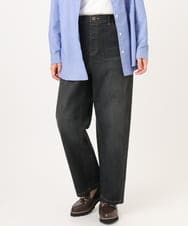 OLLJD05109 eur3(エウルキューブ) 【WEB先行販売】【大きいサイズ/洗える】カーブシルエットデニムパンツ ブラック