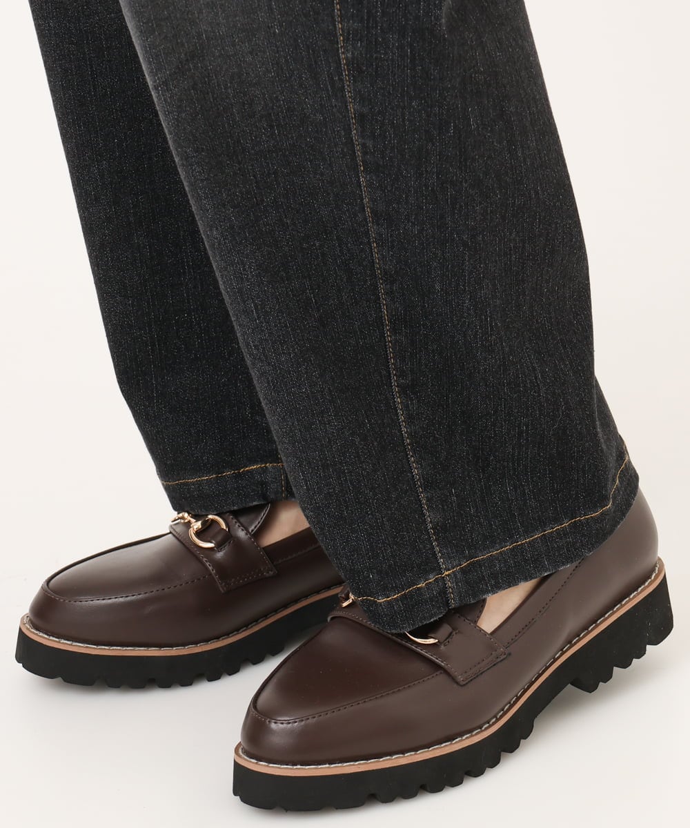 OLLJD05109 eur3(エウルキューブ) 【WEB先行販売】【大きいサイズ/洗える】カーブシルエットデニムパンツ ブラック
