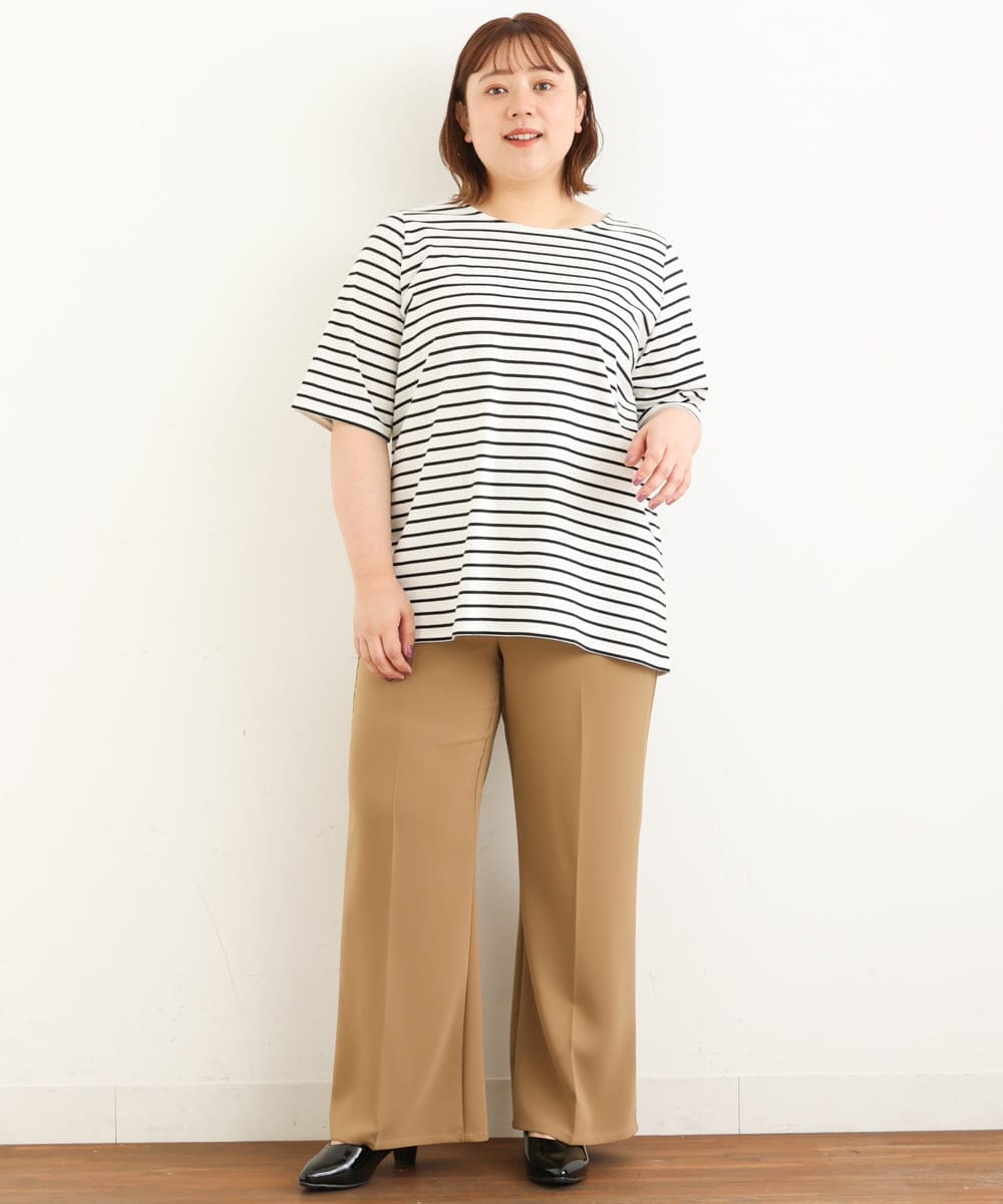 OLLJP09090 eur3(エウルキューブ) 【大きいサイズ】ストレッチフレアパンツ キャメル(83)