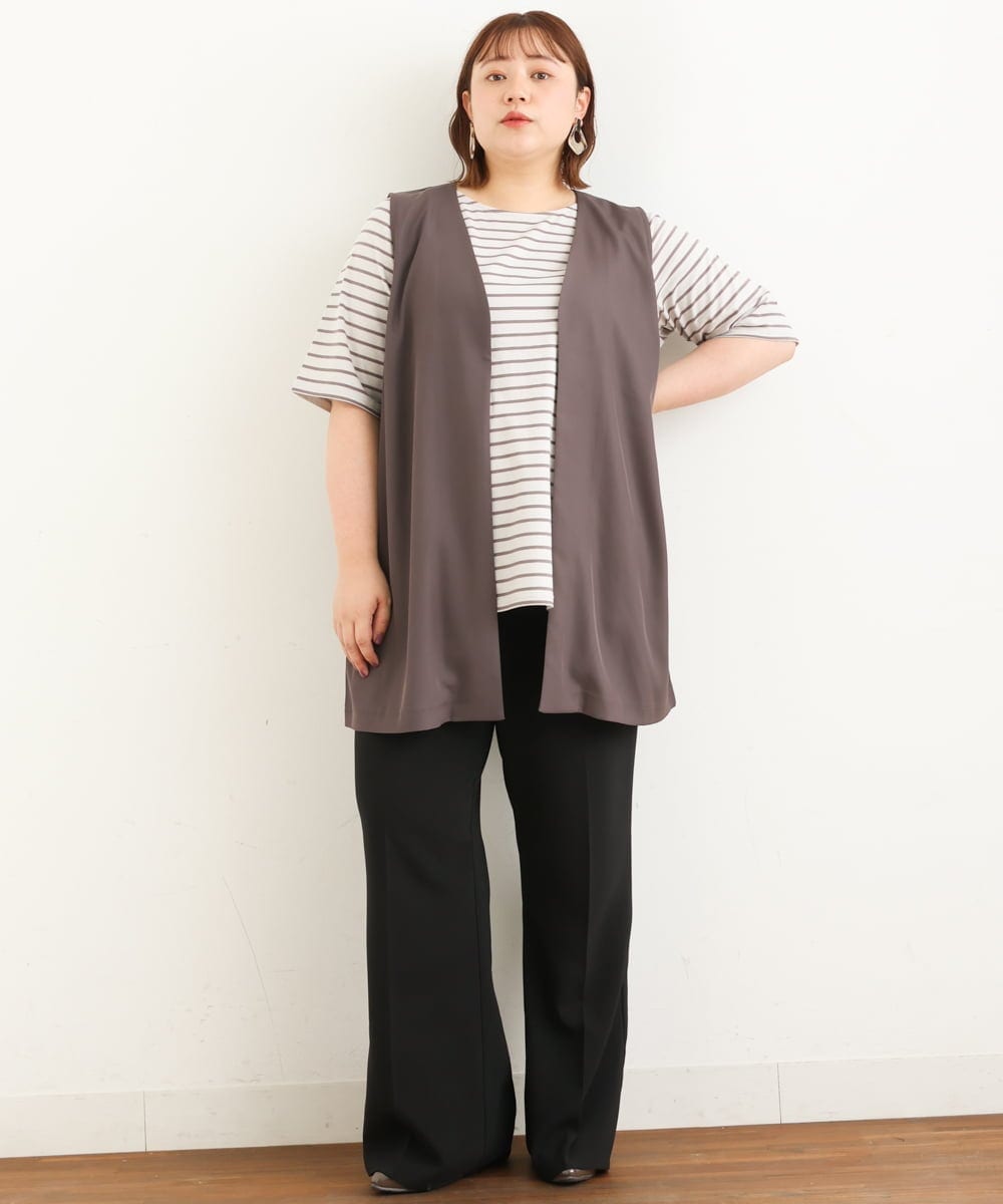 OLLJP09090 eur3(エウルキューブ) 【大きいサイズ】ストレッチフレアパンツ ブラック(94)