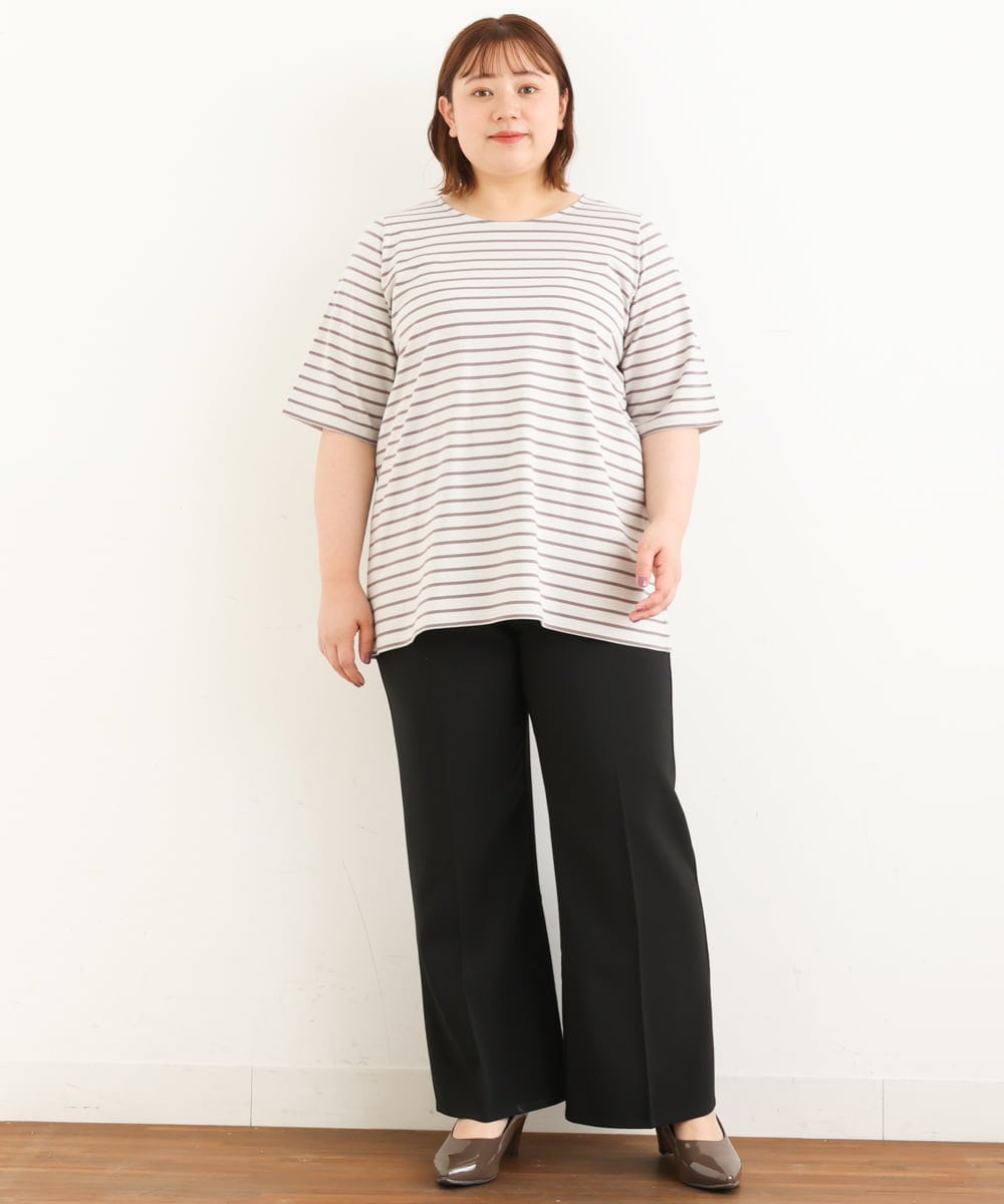 OLLJP09090 eur3(エウルキューブ) 【大きいサイズ】ストレッチフレアパンツ ブラック(94)