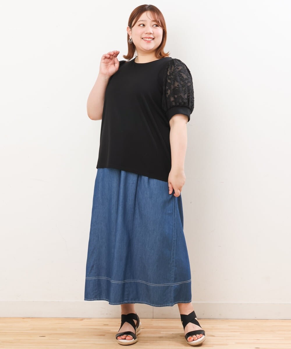 OLLJS53099 eur3(エウルキューブ) 【大きいサイズ】デニムフレアパンツ ブルー(55)