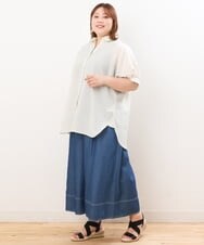 OLLJS53099 eur3(エウルキューブ) 【大きいサイズ】デニムフレアパンツ ブルー(55)