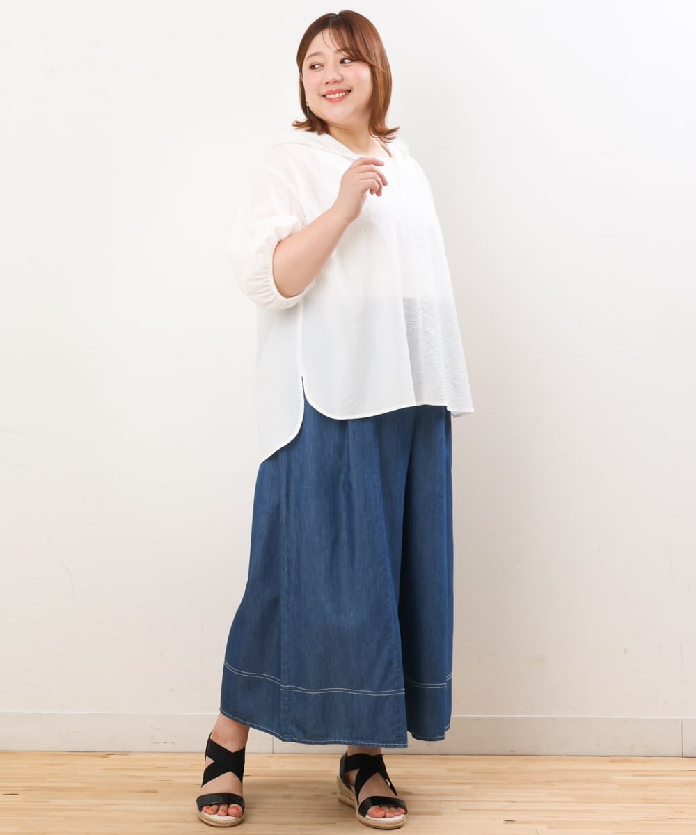 OLLJS53099 eur3(エウルキューブ) 【大きいサイズ】デニムフレアパンツ ブルー(55)