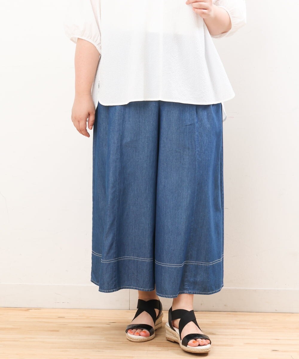 OLLJS53099 eur3(エウルキューブ) 【大きいサイズ】デニムフレアパンツ ブルー(55)