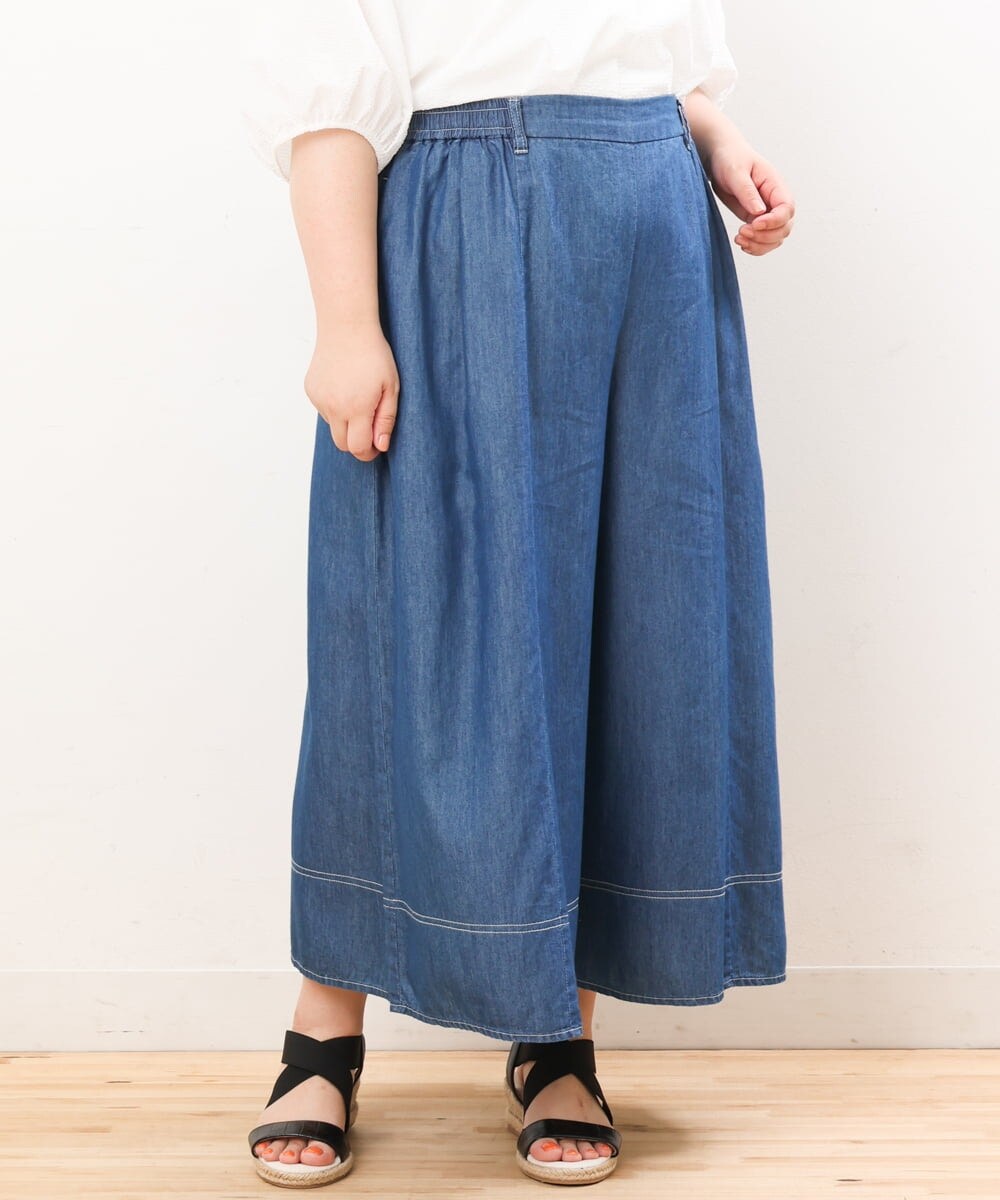 OLLJS53099 eur3(エウルキューブ) 【大きいサイズ】デニムフレアパンツ ブルー(55)