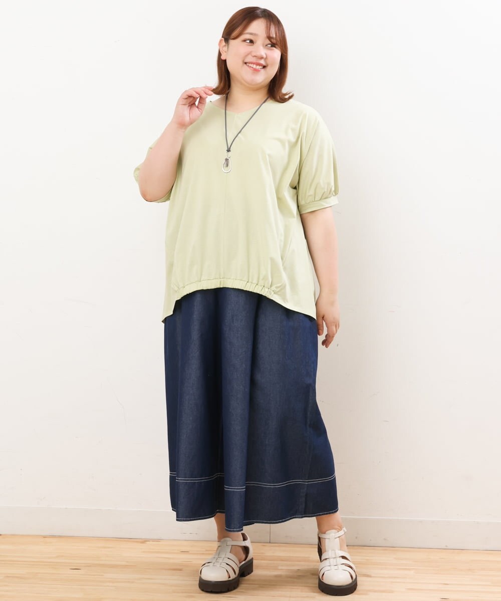 OLLJS53099 eur3(エウルキューブ) 【大きいサイズ】デニムフレアパンツ ネイビー(57)