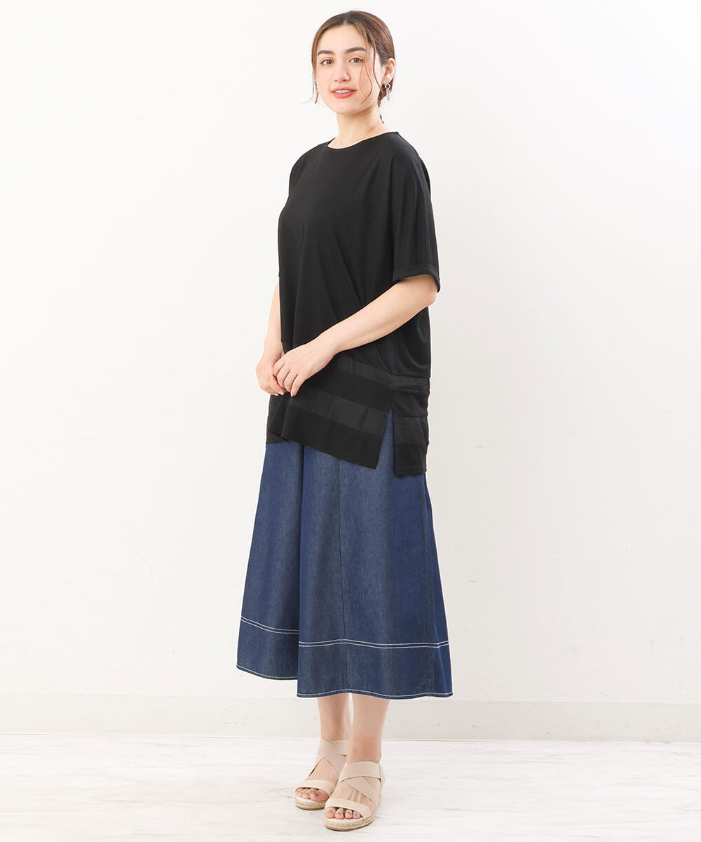 OLLJS53099 eur3(エウルキューブ) 【大きいサイズ】デニムフレアパンツ ネイビー(57)