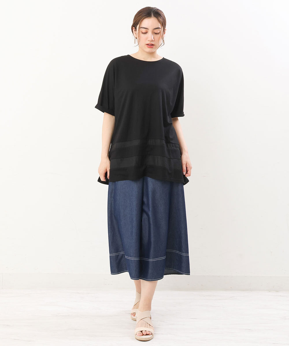 OLLJS53099 eur3(エウルキューブ) 【大きいサイズ】デニムフレアパンツ ネイビー(57)