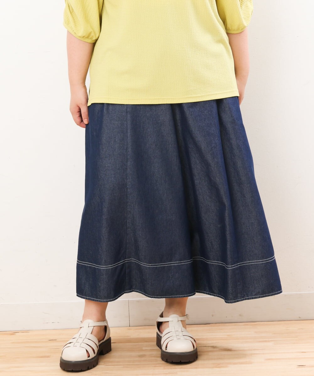 OLLJS53099 eur3(エウルキューブ) 【大きいサイズ】デニムフレアパンツ ネイビー(57)