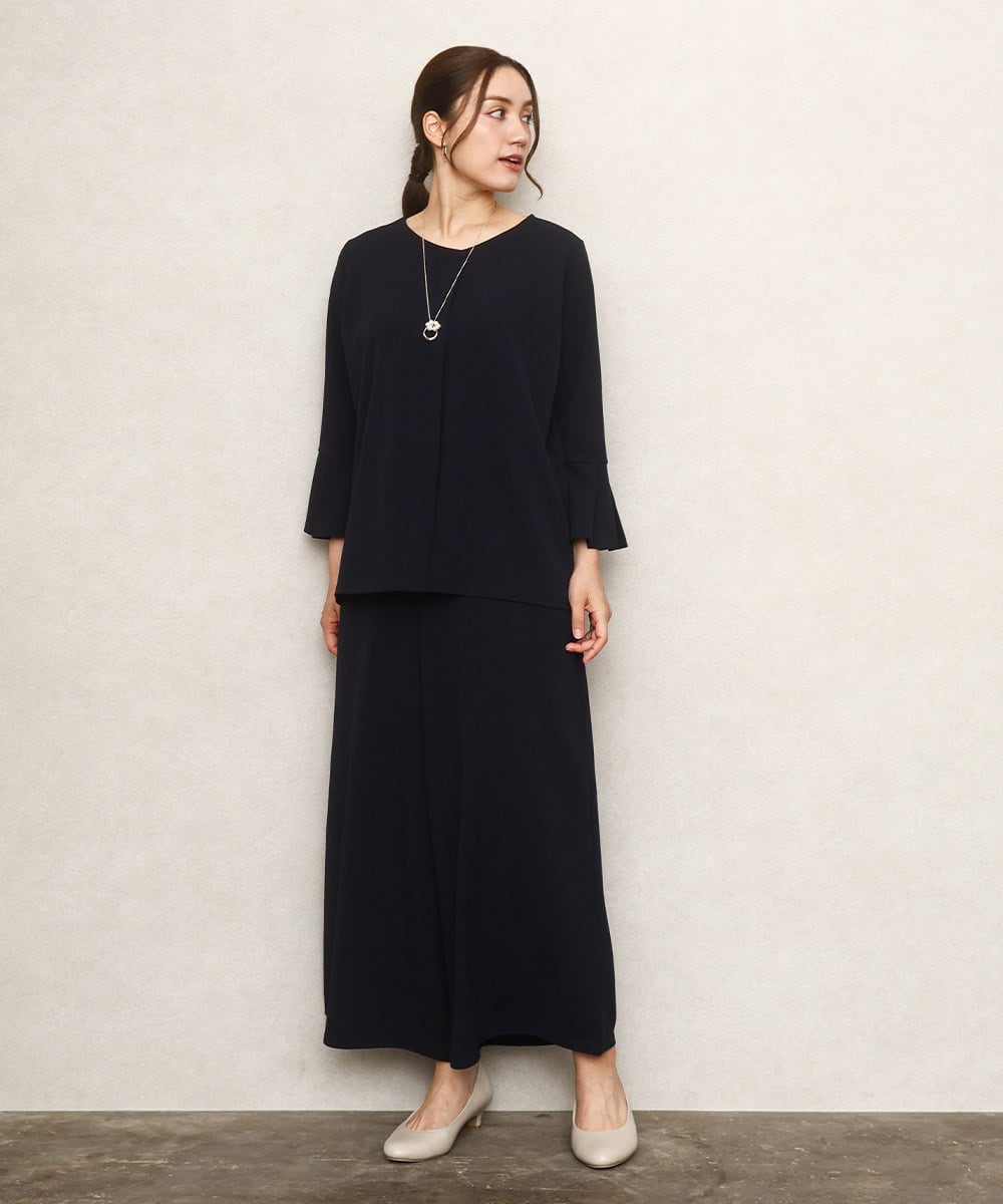 OLLKA02089 eur3(エウルキューブ) 【WEB先行販売】【大きいサイズ】カットジョーゼットワイドパンツ ネイビー(57)