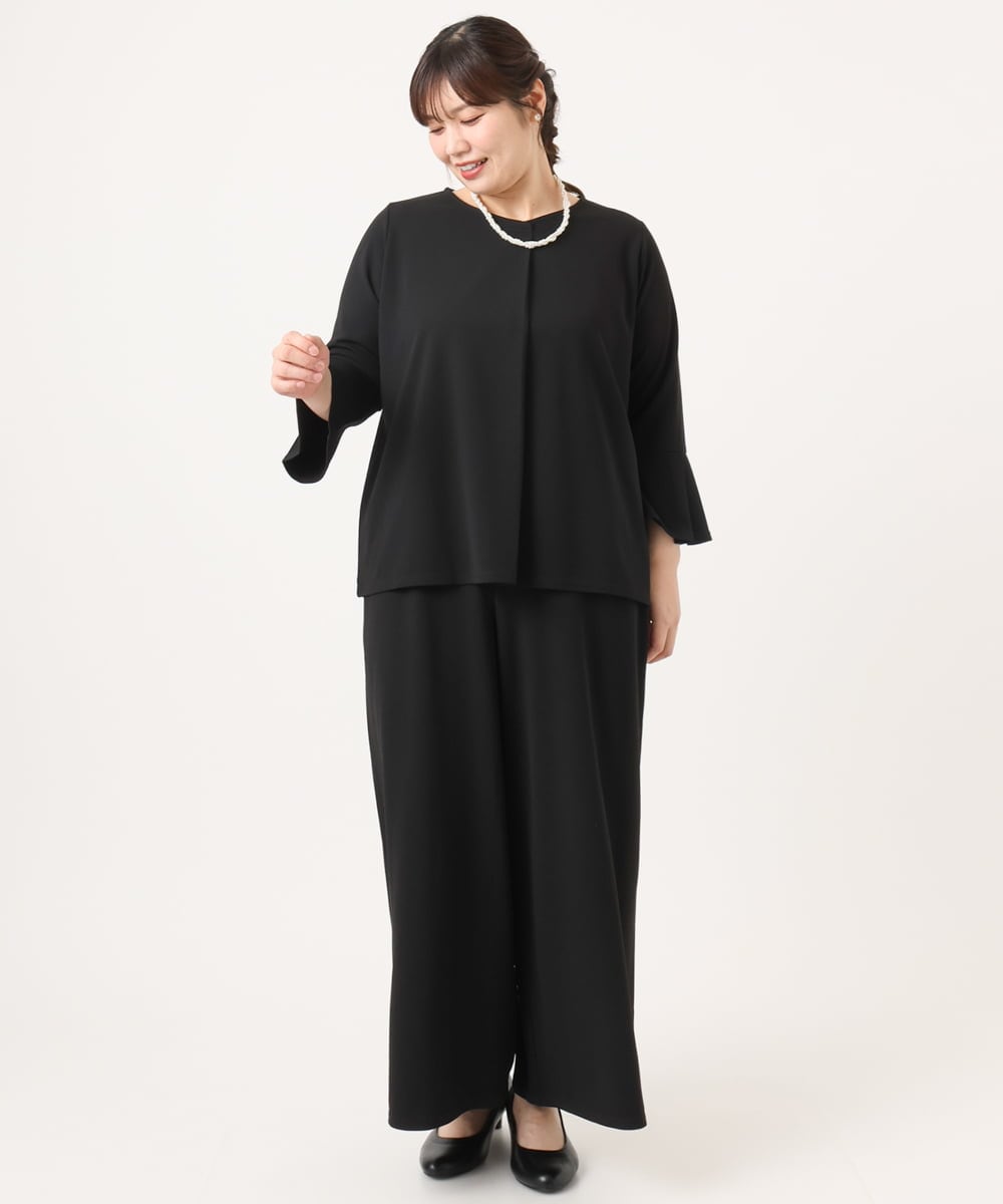 OLLKA02089 eur3(エウルキューブ) 【WEB先行販売】【大きいサイズ】カットジョーゼットワイドパンツ ブラック(94)