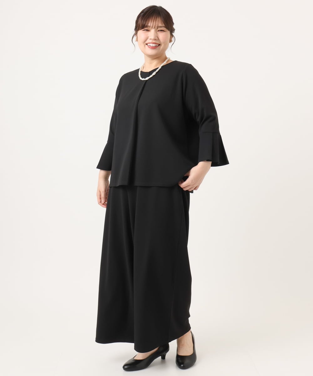 OLLKA02089 eur3(エウルキューブ) 【WEB先行販売】【大きいサイズ】カットジョーゼットワイドパンツ ブラック(94)